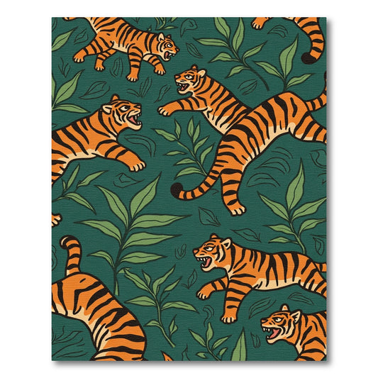 Orange Tigers Green Foliage Jungle Rug
