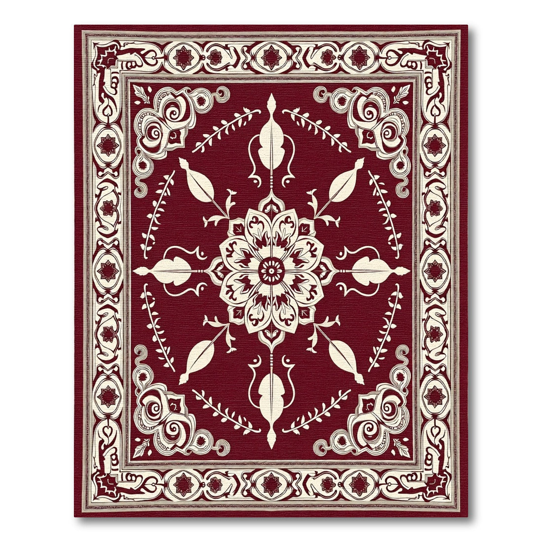 Crimson Floral Medallion Arabesque Rug