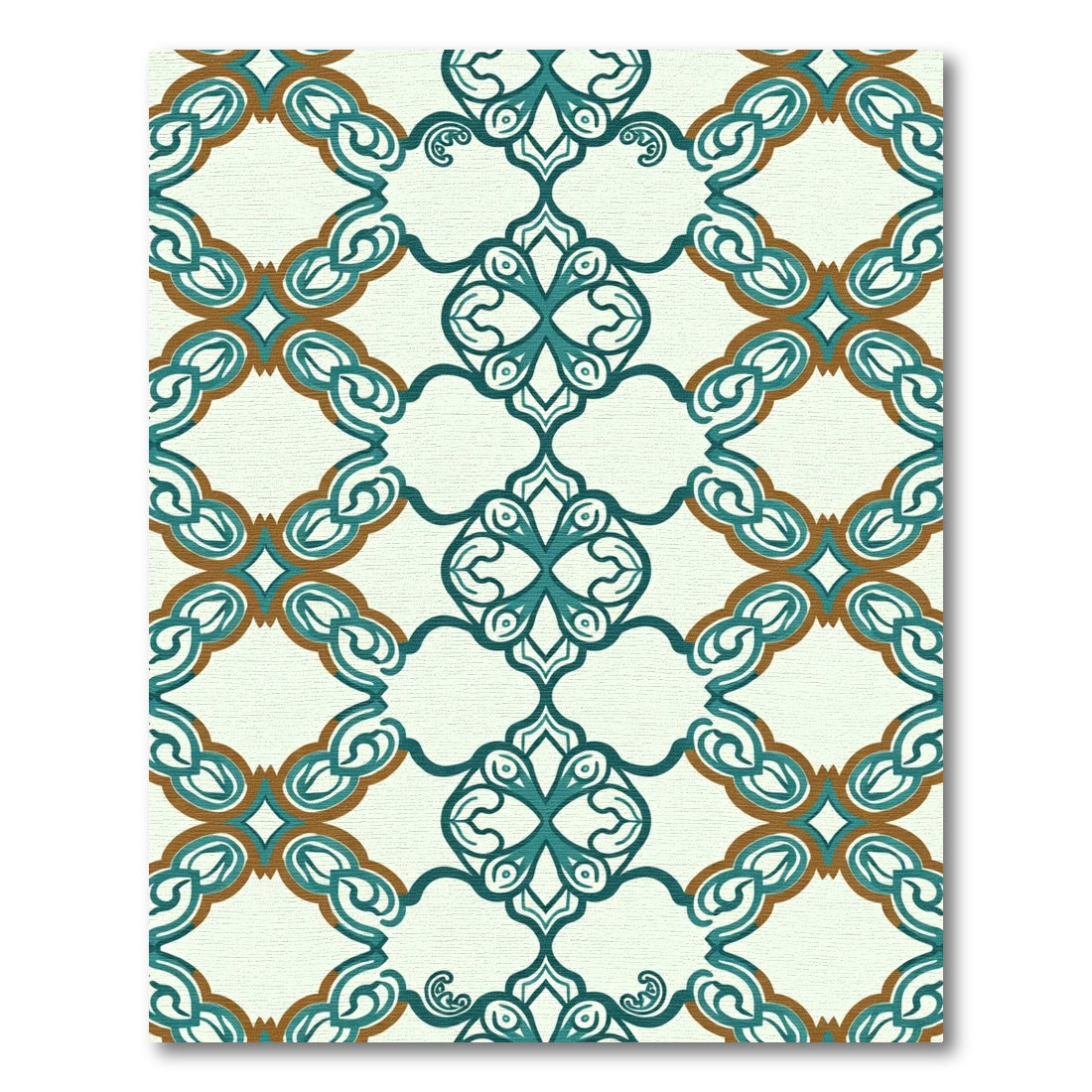 Teal Ochre Lattice Scrollwork Rug