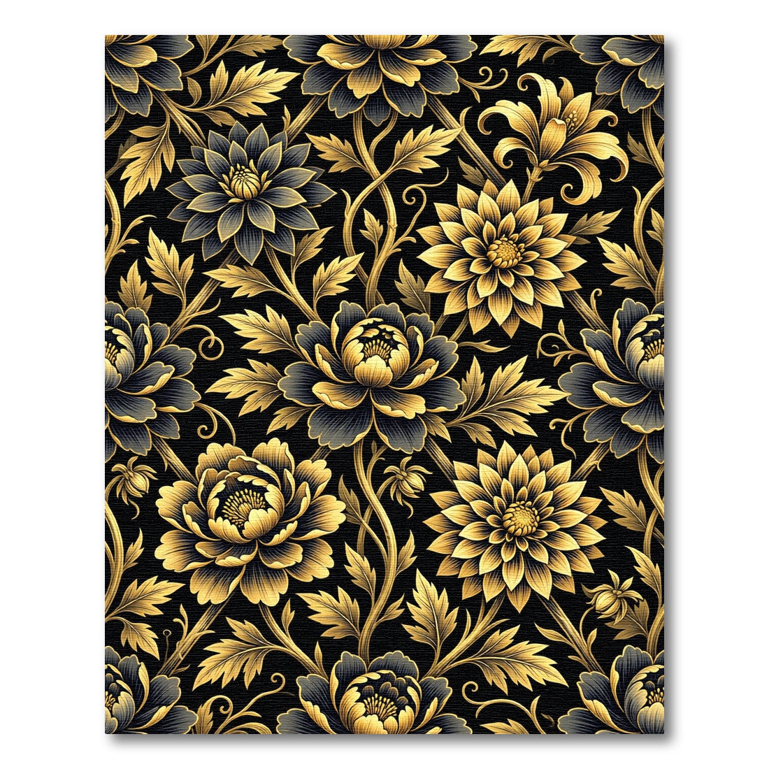 Gilded Black Floral Garden Scroll Rug
