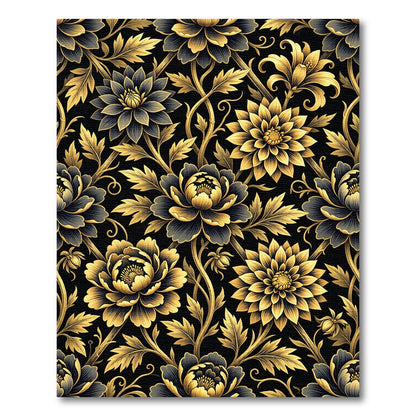 Gilded Black Floral Garden Scroll Rug