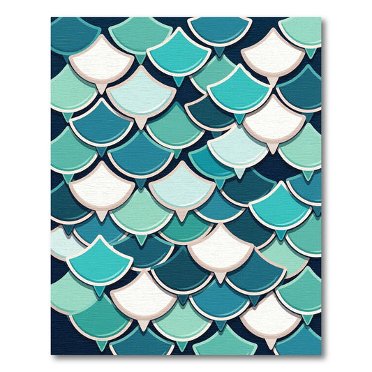 Teal and White Mermaid Scale Wave Rug