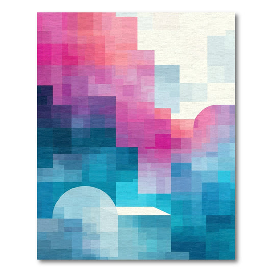 Modern Pink Blue Geometric Pixel Rug