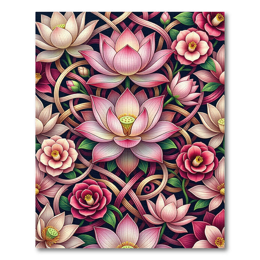 Pink Lotus Floral Intertwined Rug