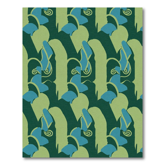 Emerald Teal Swirl Scroll Composition Rug