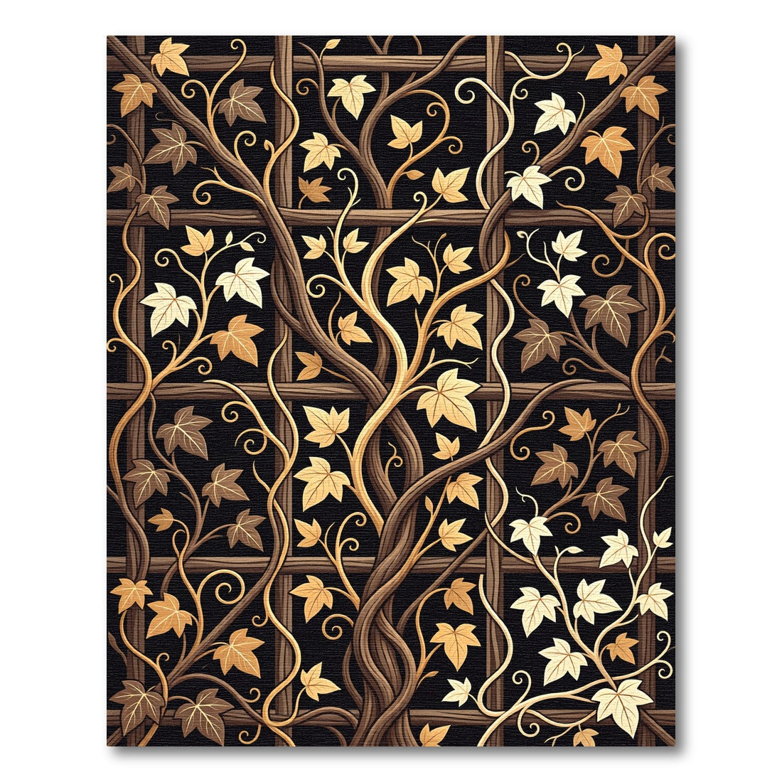 Golden Leaf Vine Lattice Rug