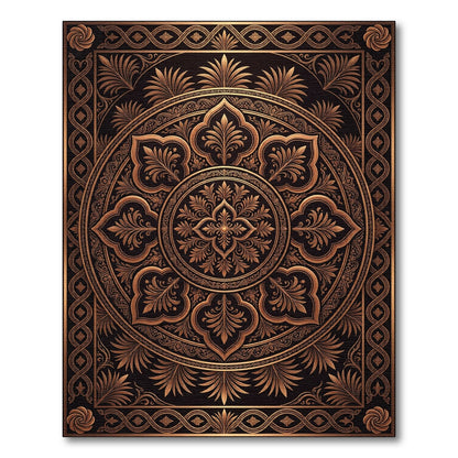 Elegant Bronze Filigree Radial Floral Rug