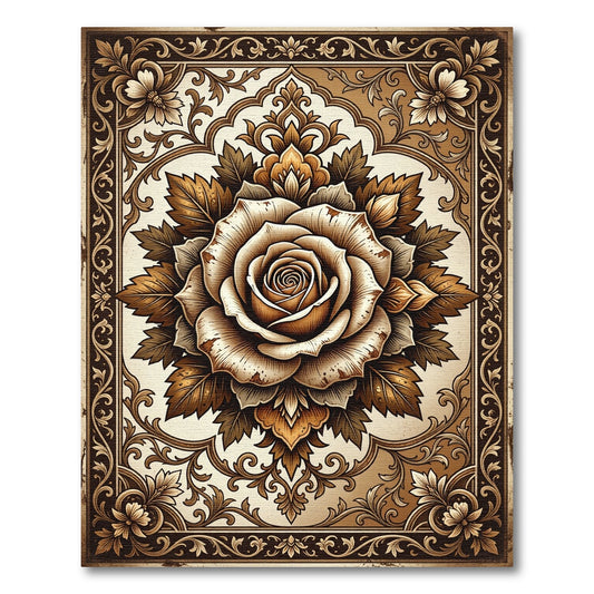 Ornate Sepia Antique Floral Rose Medallion Rug