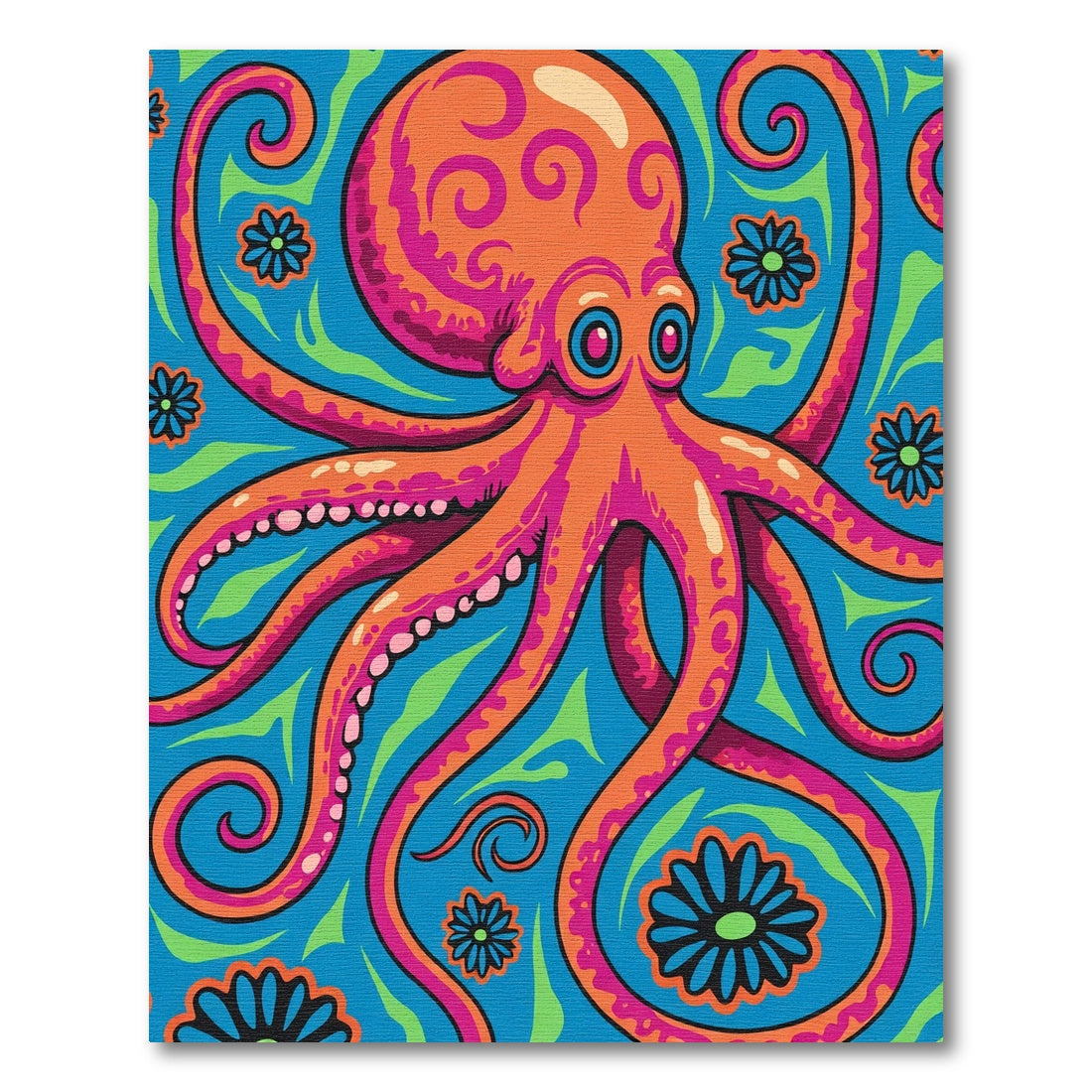 Vibrant Orange Octopus Floral Swirl Rug