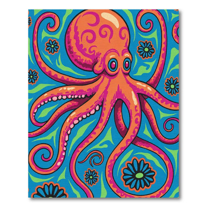 Vibrant Orange Octopus Floral Swirl Rug