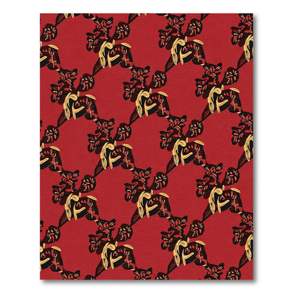 Red Gold Abstract Floral Lattice Rug