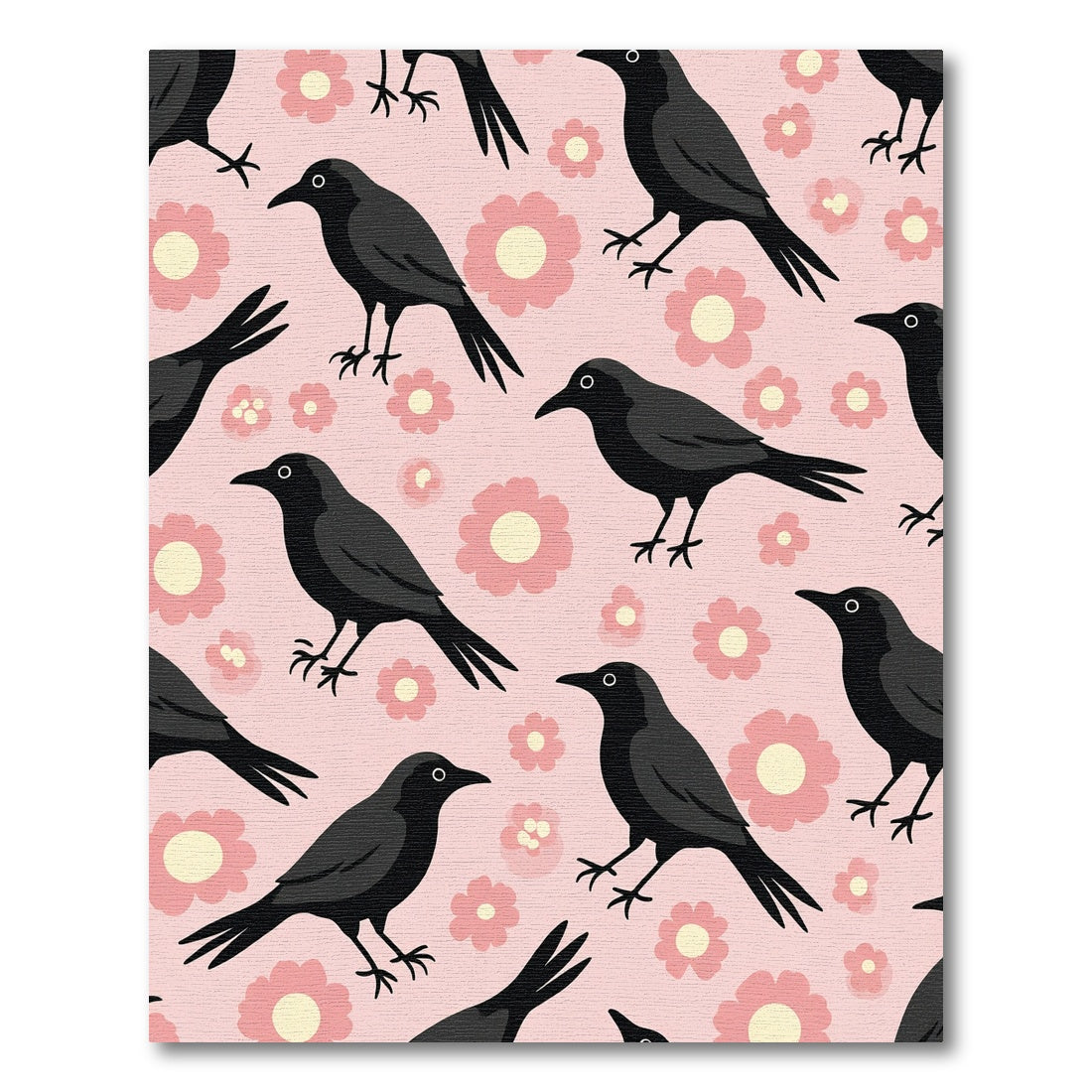 Black Crow Pink Floral Pattern Rug