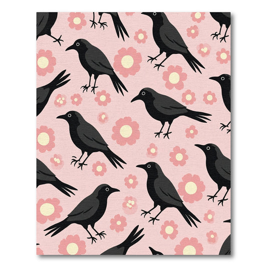 Black Crow Pink Floral Pattern Rug
