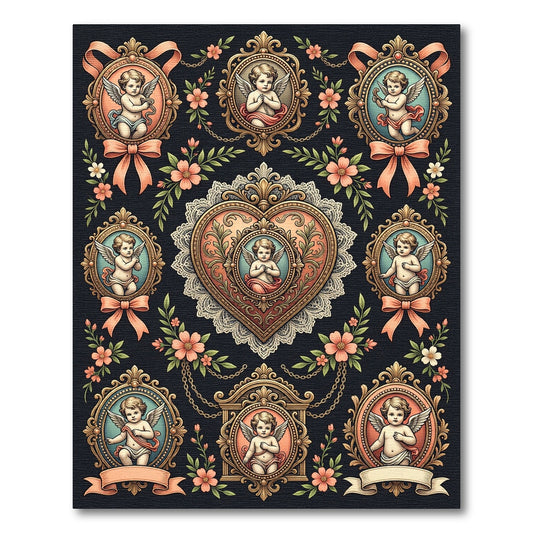 Ornate Cherub Flower Garland Heart Collage Rug