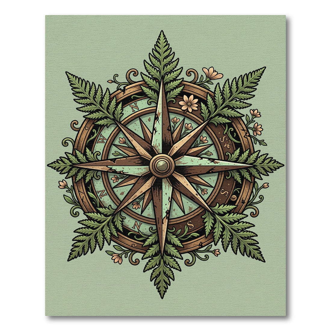 Botanical Fern Compass Sage Area Rug