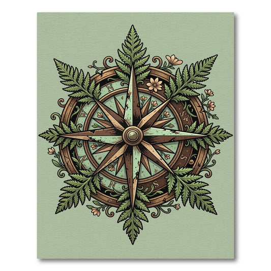 Botanical Fern Compass Sage Area Rug