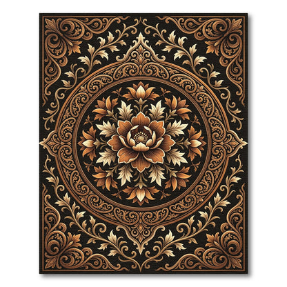 Elegant Gold Floral Medallion Scroll Rug