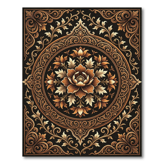 Elegant Gold Floral Medallion Scroll Rug