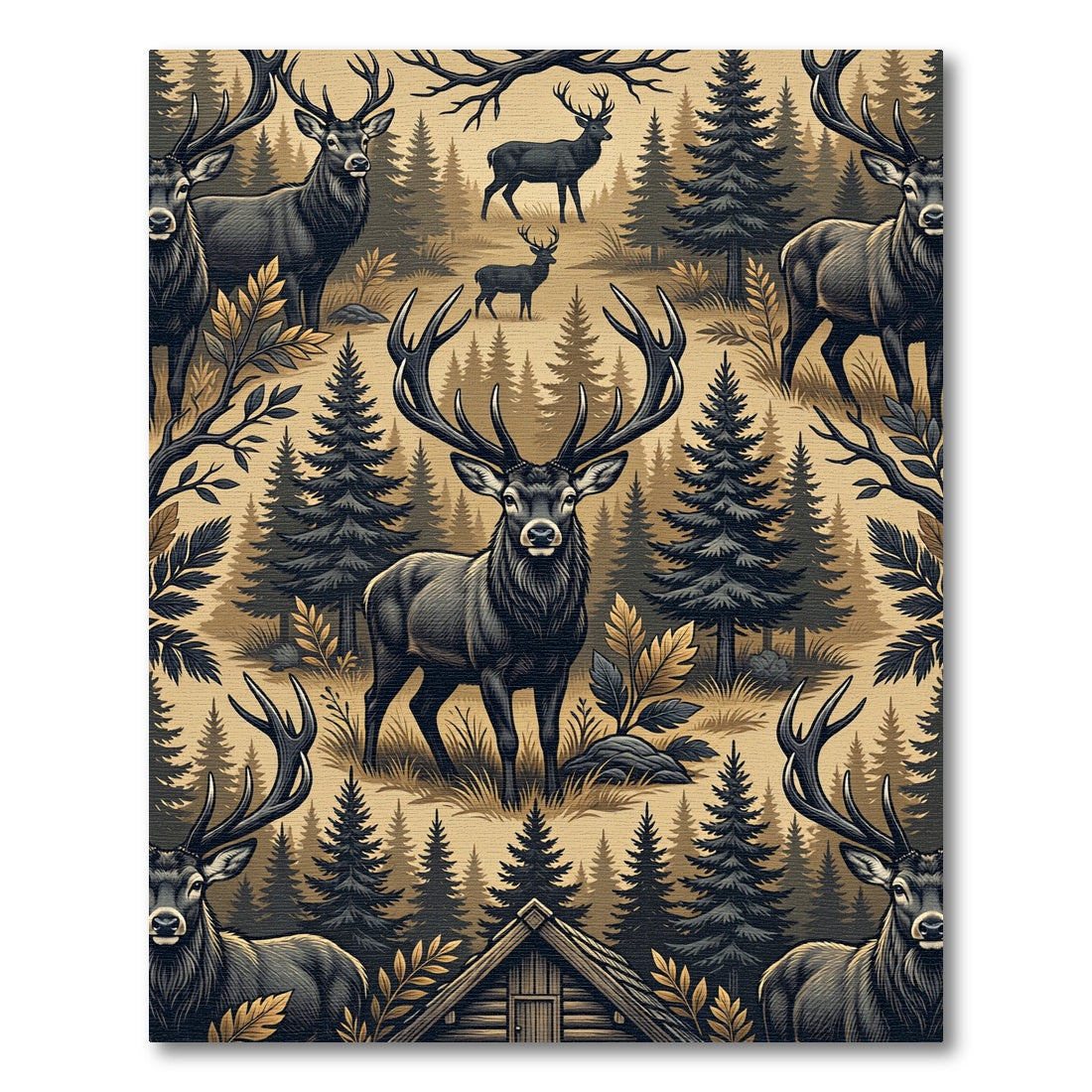 Majestic Antlered Elk Forest Landscape Rug