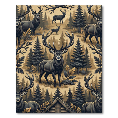 Majestic Antlered Elk Forest Landscape Rug