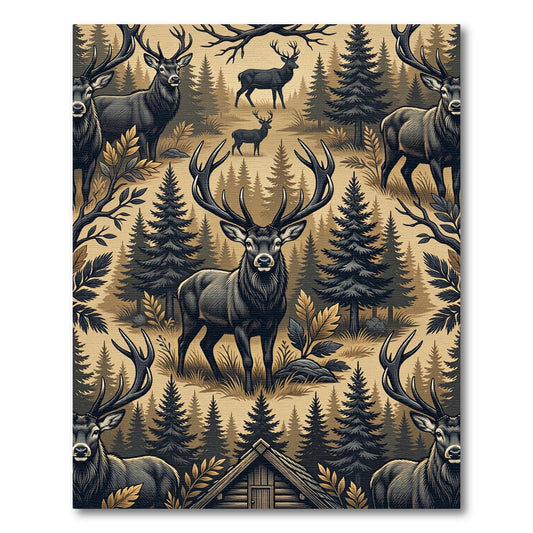 Majestic Antlered Elk Forest Landscape Rug