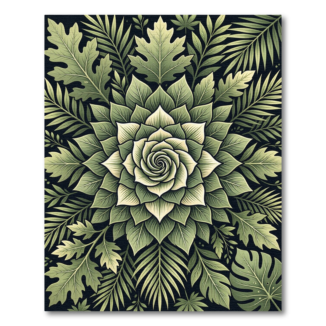 Lush Botanical Sage Green Fern Medallion Rug