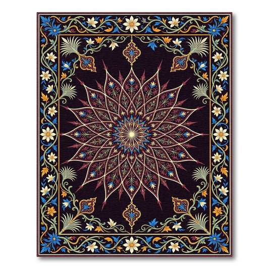 Royal Black Floral Mandala Medallion Rug