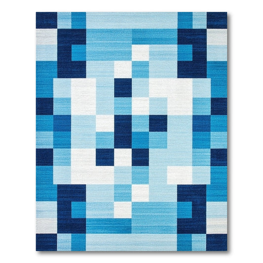 Modern Navy White Geometric Blocks Rug