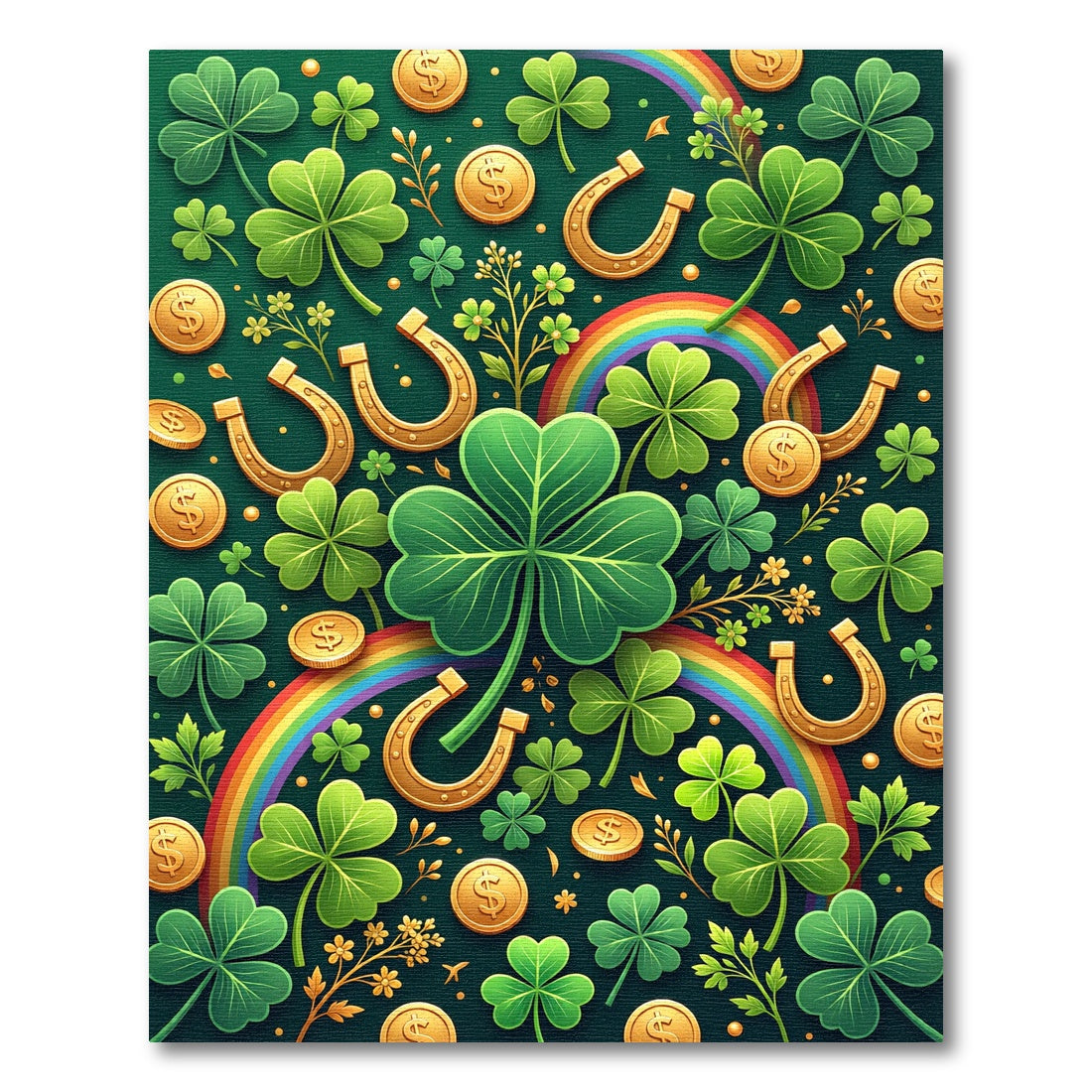 Lucky Golden Clover Horseshoe Rainbow Illustration Rug