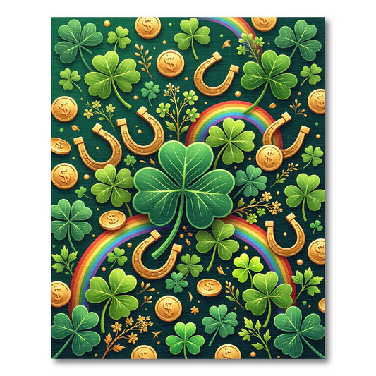Lucky Golden Clover Horseshoe Rainbow Illustration Rug
