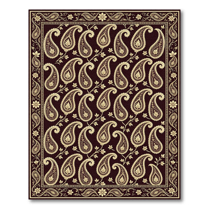 Dark Burgundy Gold Paisley Tapestry Rug