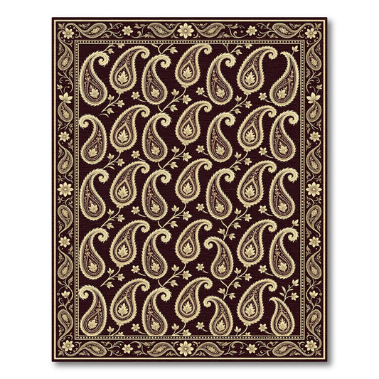 Dark Burgundy Gold Paisley Tapestry Rug