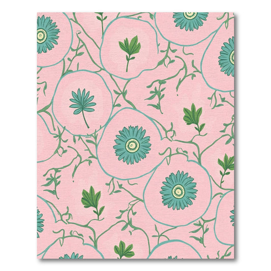 Teal Floral Vine Pink Background Rug