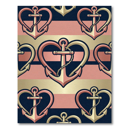 Nautical Heart Anchor Stripes Rug