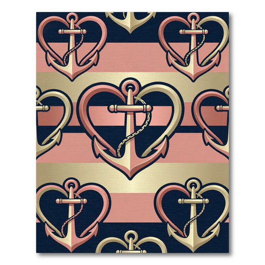 Nautical Heart Anchor Stripes Rug