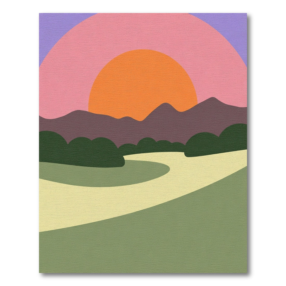 Sunset Landscape Curved Lines Rug