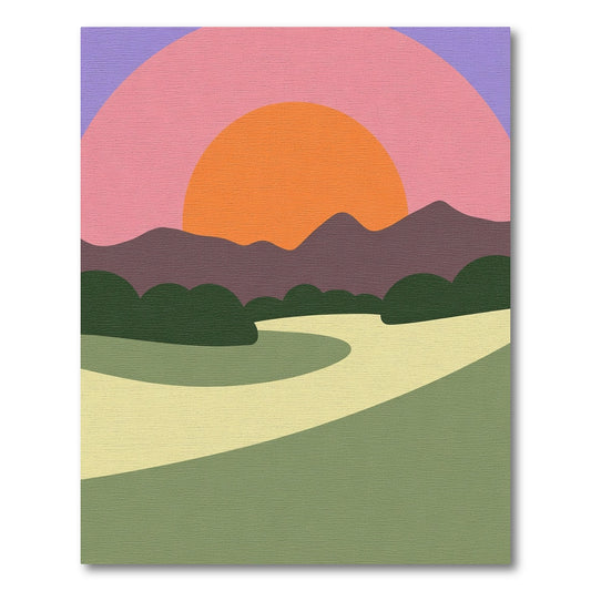 Sunset Landscape Curved Lines Rug