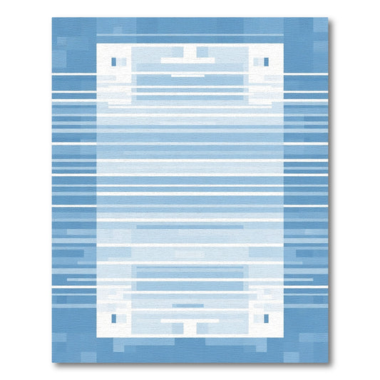 Arctic Blue Horizontal Stripe Frame Rug