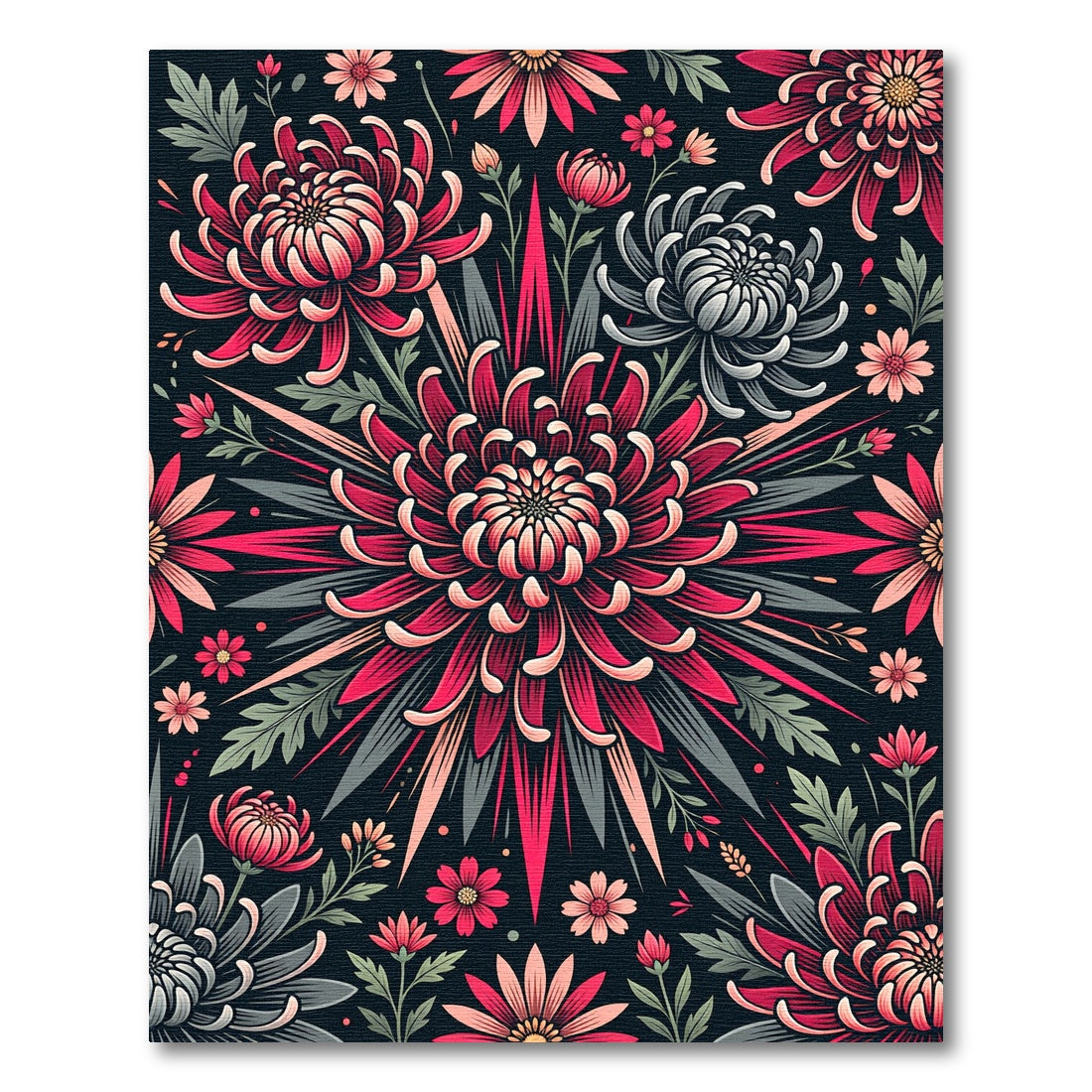 Vibrant Crimson Chrysanthemum Floral Medallion Rug
