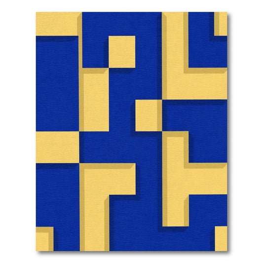 Bold Blue Yellow Geometric Abstraction Rug