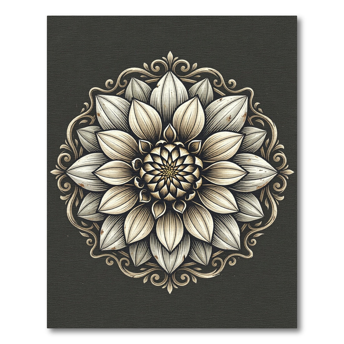 Cream Floral Mandala Medallion Circular Art Rug