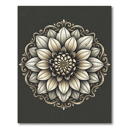 Cream Floral Mandala Medallion Circular Art Rug