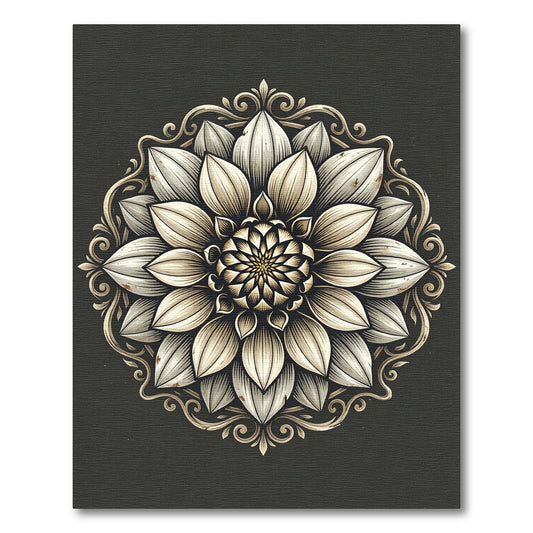 Cream Floral Mandala Medallion Circular Art Rug