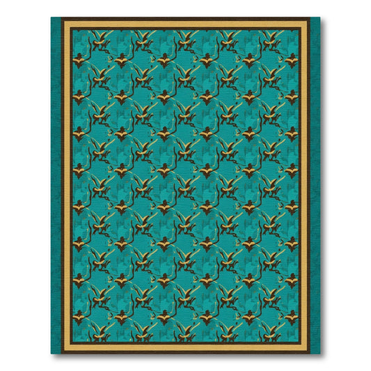 Emerald Aqua Bird Motif Rug