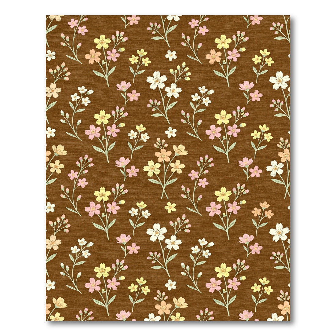 Pastel Floral Branches Brown Background Rug