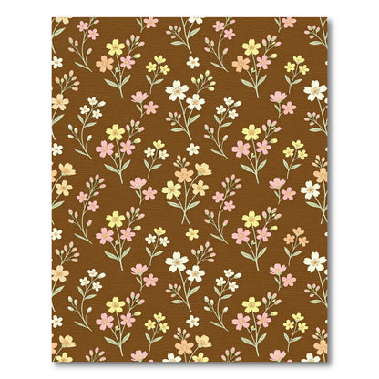 Pastel Floral Branches Brown Background Rug
