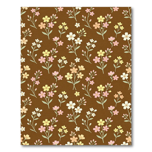 Pastel Floral Branches Brown Background Rug