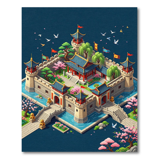 Imperial Palace Garden Isometric Illustration Rug