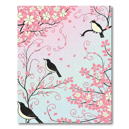 Pink Cherry Blossom Birds Swirls Rug