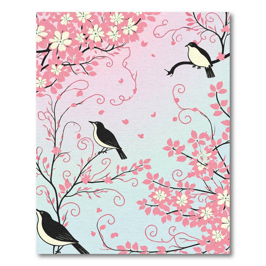 Pink Cherry Blossom Birds Swirls Rug